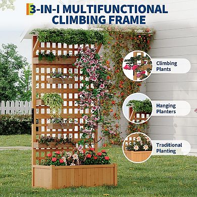 Wood Raised Garden Bed with Trellis, Canopy, Outdoor Planter Box for Vegetables, Flowers