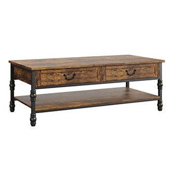 41" Rustic Coffee Table with 2 Storage Drawers, 2 tier Center Table with Shelf for Living Room