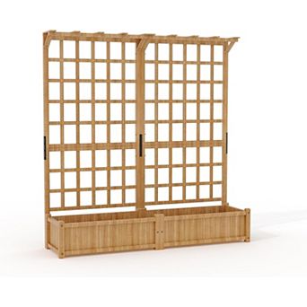 Wooden Raised Garden Bed with Trellis, Roof, Elevated Planter Box with Drainage
