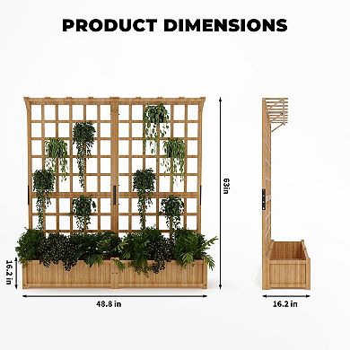 Wooden Raised Garden Bed with Trellis, Roof, Elevated Planter Box with Drainage