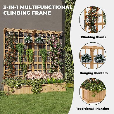 Wooden Raised Garden Bed with Trellis, Roof, Elevated Planter Box with Drainage