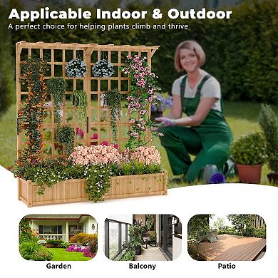 Wooden Raised Garden Bed with Trellis, Roof, Elevated Planter Box with Drainage
