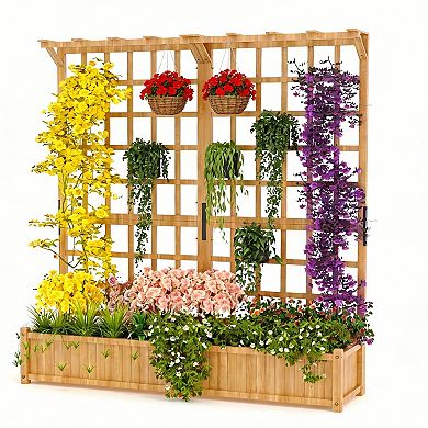 Wooden Raised Garden Bed with Trellis, Roof, Elevated Planter Box with Drainage