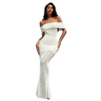 Womens Bikini Sleeveless Swimsuit Knit Crochet Hollow Out Maxi Beach Dress