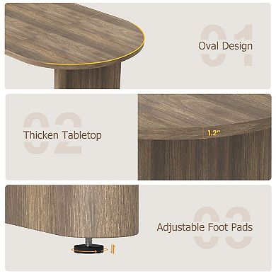 63" Oval Dining Table, Dual Column Structure, Thick Wood Base & Natural Oak Finish for Dining Room