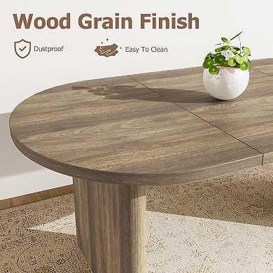 63" Oval Dining Table, Dual Column Structure, Thick Wood Base & Natural Oak Finish for Dining Room