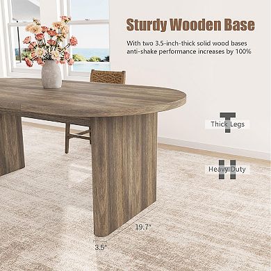 63" Oval Dining Table, Dual Column Structure, Thick Wood Base & Natural Oak Finish for Dining Room