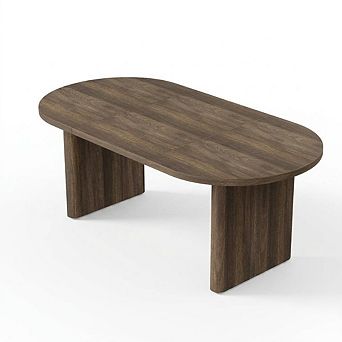 63" Oval Dining Table, Dual Column Structure, Thick Wood Base & Natural Oak Finish for Dining Room