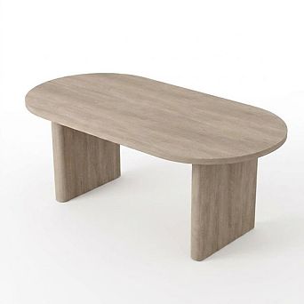 63" Oval Dining Table, Dual Column Structure, Thick Wood Base & Natural Oak Finish for Dining Room