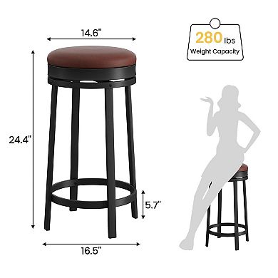 Modern Swivel Bar Stools, PU Leather Upholstered with Footrest, Backless for Kitchen Island