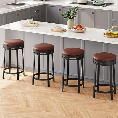 Modern Swivel Bar Stools, PU Leather Upholstered with Footrest, Backless for Kitchen Island