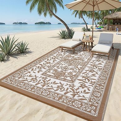 Reversible Outdoor Area Rug, Grey/White - Waterproof, Easy Clean, UV Resistant Patio Mat