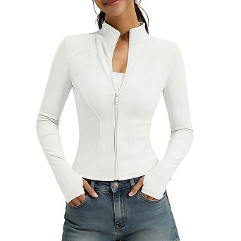 Women's Workout Jacket Form-Fitting Long Sleeve Athletic Top Full-Zip Compression Jacket for Running
