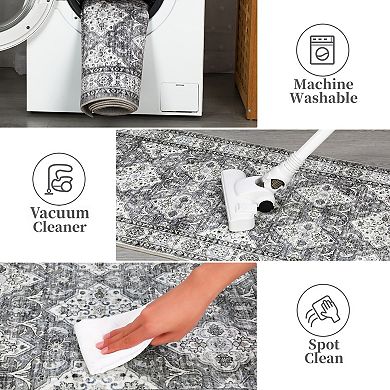 Washable Runner Entryway Rug Vintage Kitchen Rug Runner Hallway Rug Low-Pile Vintage Rug