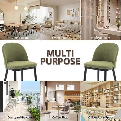 4 Pcs Modern Leather Dining Chairs, Thick Cushion Curved Back, Wood Legs for Kitchen and Dining Room