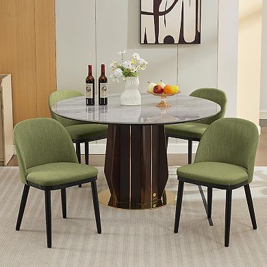4 Pcs Modern Leather Dining Chairs, Thick Cushion Curved Back, Wood Legs for Kitchen and Dining Room