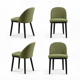 4 pc Modern Leather Dining Chairs, Thick Cushion Curved Back, Wood Legs for Kitchen and Dining Room