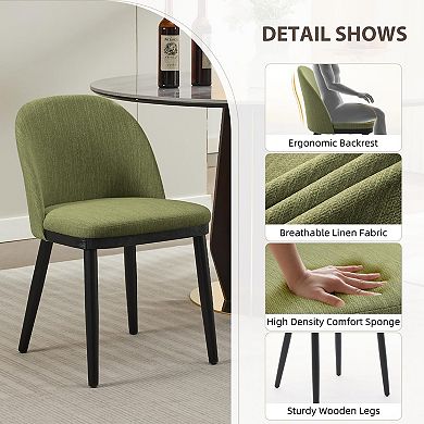 Set of 6 Modern Leather Dining Chairs, Thick Cushion Curved Back, Wooden Legs for Dining Room & Cafe