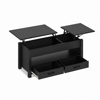 47.2 Inch Lift Top Coffee Table, Adjustable Height Wooden Center Table with 2 Drawers
