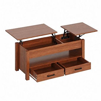 47.2 Inch Lift Top Coffee Table, Adjustable Height Wooden Center Table with 2 Drawers