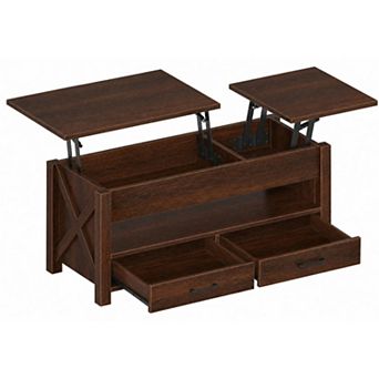47.2 Inch Lift Top Coffee Table, Adjustable Height Wooden Center Table with 2 Drawers