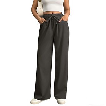 Women's High Waist Wide Leg Pants, Lightweight Casual Tencel Trousers with Pockets