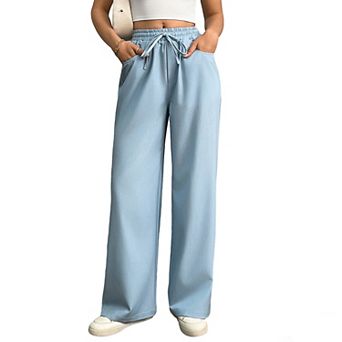 Women's High Waist Wide Leg Pants, Lightweight Casual Tencel Trousers with Pockets