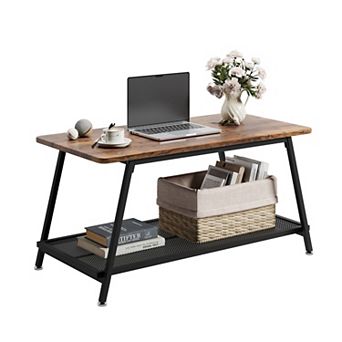 Industrial 2 tier 39" Coffee Table with Storage Shelf, Center Table for Living Room