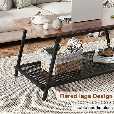 Industrial 2-tier 39" Coffee Table with Storage Shelf, Center Table for Living Room