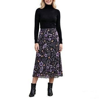 Women's High Waist Mesh Midi Skirt, Flowy A-Line Layered Casual Skirt with Scalloped Hem