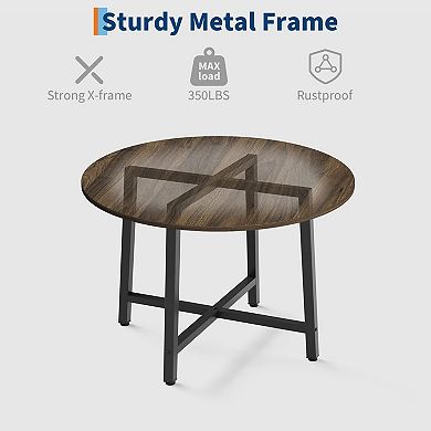 31.5" Farmhouse Round Dining Table, Sturdy Metal Frame,Ideal for Kitchen & Dining Room