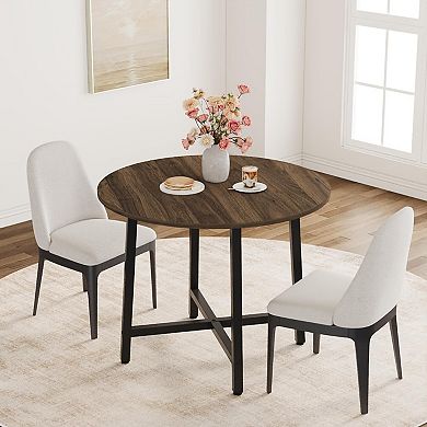 31.5" Farmhouse Round Dining Table, Sturdy Metal Frame,Ideal for Kitchen & Dining Room