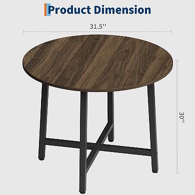 31.5" Farmhouse Round Dining Table, Sturdy Metal Frame,Ideal for Kitchen & Dining Room