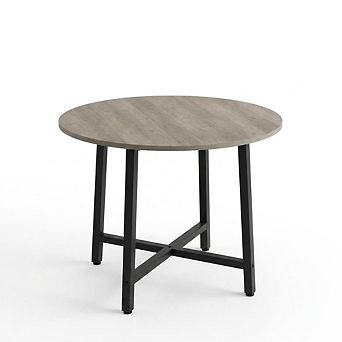 31.5" Farmhouse Round Dining Table, Sturdy Metal Frame,Ideal for Kitchen & Dining Room