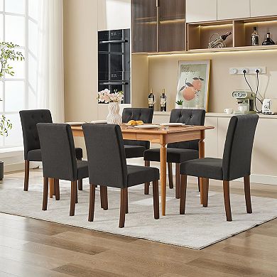 2-Pack Modern Parsons Dining Chairs, Linen Fabric, Padded Seat, Wood Legs for Dining Room & Kitchen