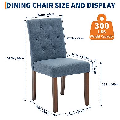 2-Pack Modern Parsons Dining Chairs, Linen Fabric, Padded Seat, Wood Legs for Dining Room & Kitchen
