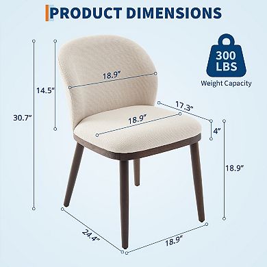 2-Piece Ergonomic Padded Dining Chairs with Sturdy Wood Legs for Kitchen & Dining Room