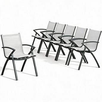 Set of 6 Modern Aluminum Outdoor Dining Chairs, Lightweight Frame,Adjustable Back,Wide Seat&Armrests