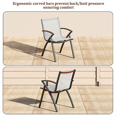 Set of 6 Modern Aluminum Outdoor Dining Chairs, Lightweight Frame,Adjustable Back,Wide Seat&Armrests
