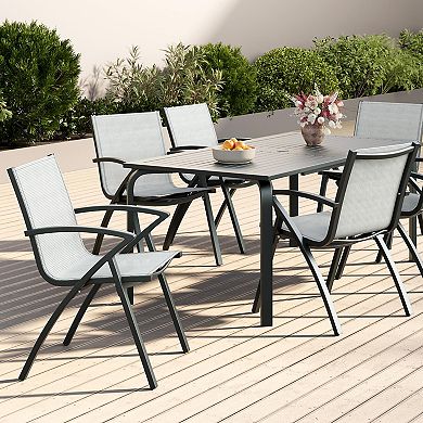 Set of 6 Modern Aluminum Outdoor Dining Chairs, Lightweight Frame,Adjustable Back,Wide Seat&Armrests