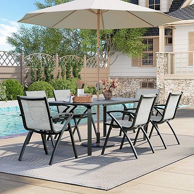 Set of 6 Modern Aluminum Outdoor Dining Chairs, Lightweight Frame,Adjustable Back,Wide Seat&Armrests