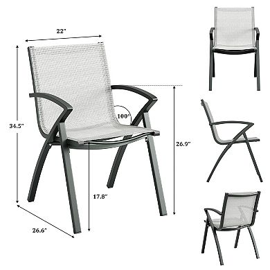 Set of 6 Modern Aluminum Outdoor Dining Chairs, Lightweight Frame,Adjustable Back,Wide Seat&Armrests