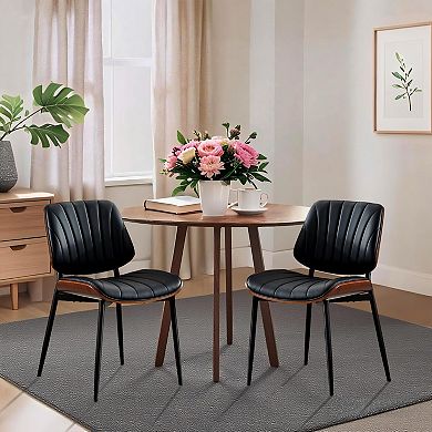 Set of 4 Mid-Century Modern PU Leather Dining Chairs, Adjustable Foot Pads for Kitchen & Dining Room