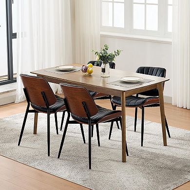 Set of 4 Mid-Century Modern PU Leather Dining Chairs, Adjustable Foot Pads for Kitchen & Dining Room