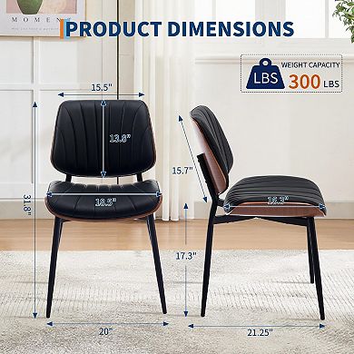 Set of 4 Mid-Century Modern PU Leather Dining Chairs, Adjustable Foot Pads for Kitchen & Dining Room