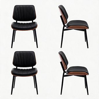 Set of 4 Mid-Century Modern PU Leather Dining Chairs, Adjustable Foot Pads for Kitchen & Dining Room