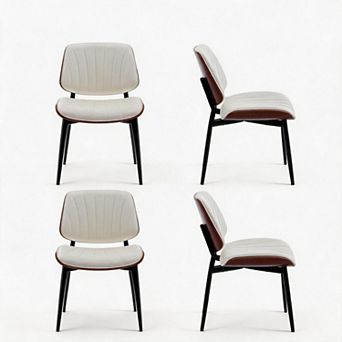 Set of 4 Mid-Century Modern PU Leather Dining Chairs, Adjustable Foot Pads for Kitchen & Dining Room