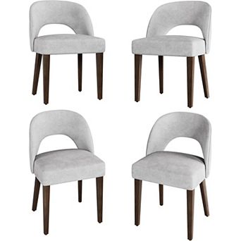 Set of 4 Soft Plush Dining Chairs, Rustic Gray Upholstered Side Chairs for Kitchen & Dining Room