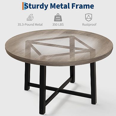 47" Farmhouse Round Dining Table, Heavy-Duty Metal Frame, 4-6 Seater for Kitchen & Dining Room