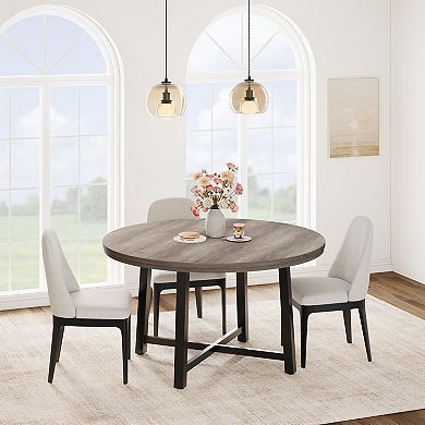 47" Farmhouse Round Dining Table, Heavy-Duty Metal Frame, 4-6 Seater for Kitchen & Dining Room
